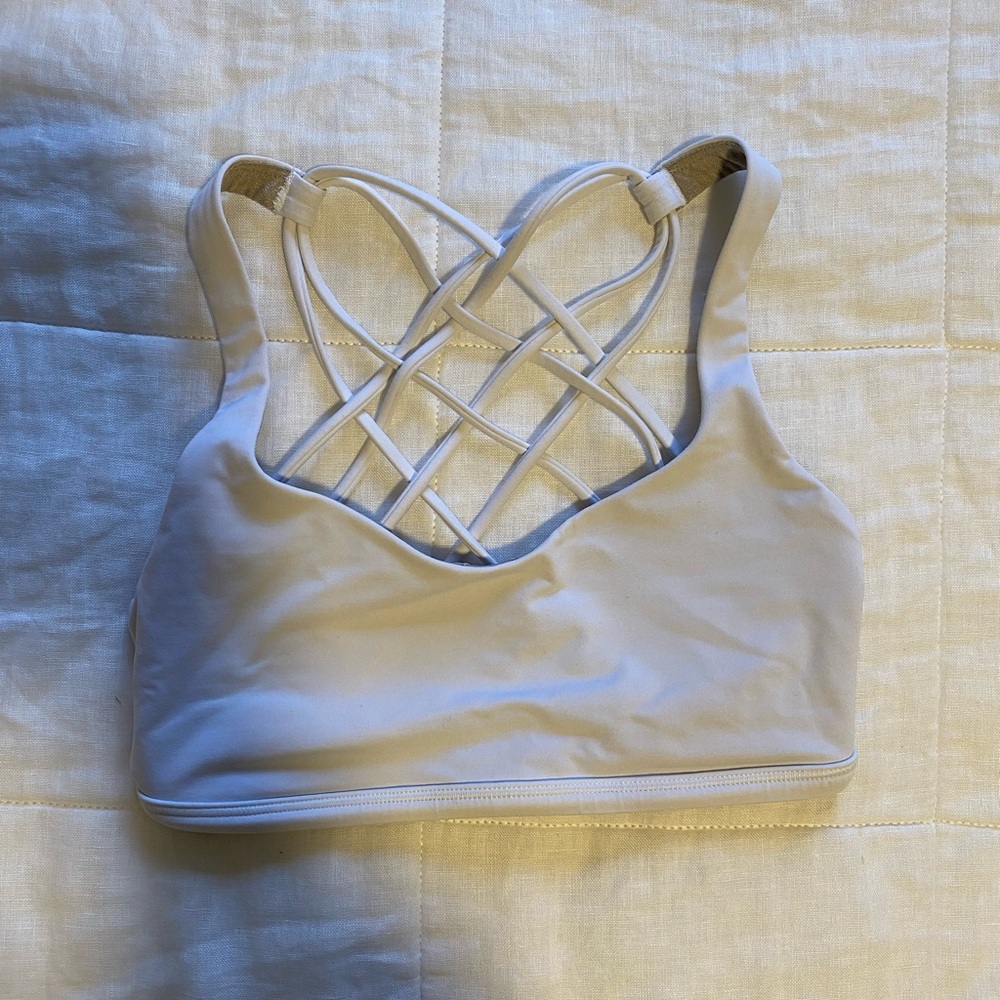 Women's White Strappy Sports Bra